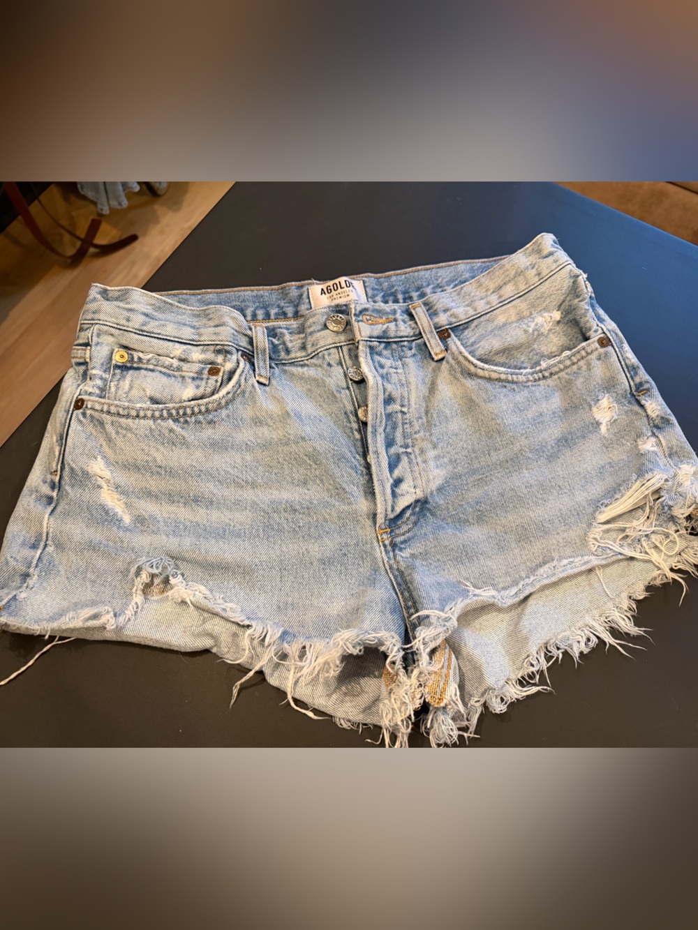 Agolde Parker Light Blue Distressed Denim Cutoff Shorts